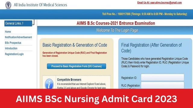 AIIMS BSc Nursing Admit Card 2023