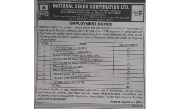 National Seed Corporation Recruitment
